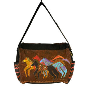 Laurel Burch Native Horses Hobo Bag LB5273 Coated Canvas Brown Medium Tote Artsy